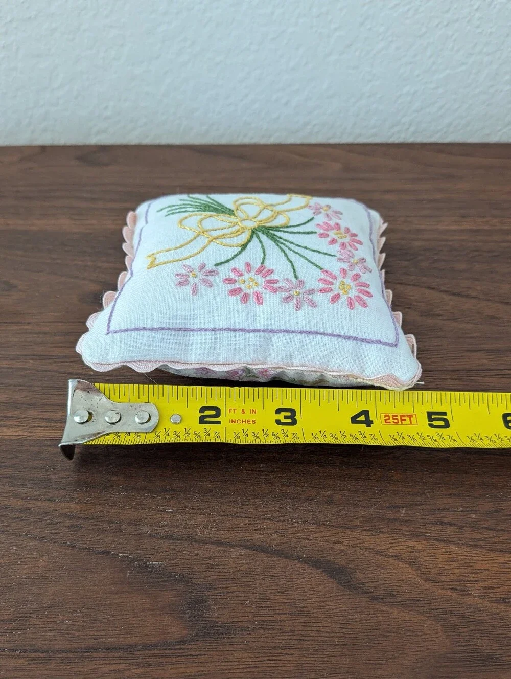 Vintage Miniature HandEmbroidered Floral Pillow 4.5